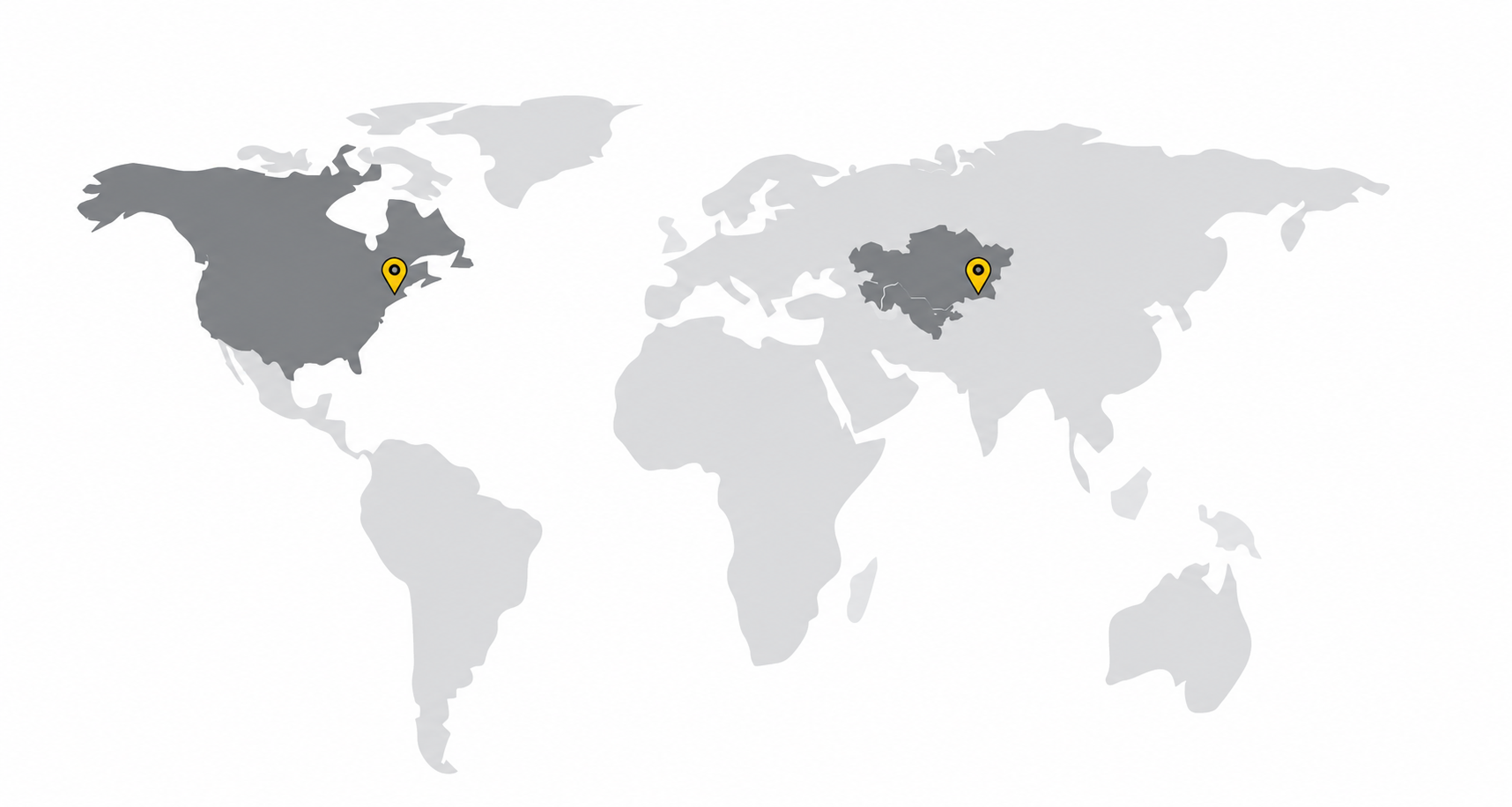 Map of SHIK systems offices in the United States and Kazakhstan